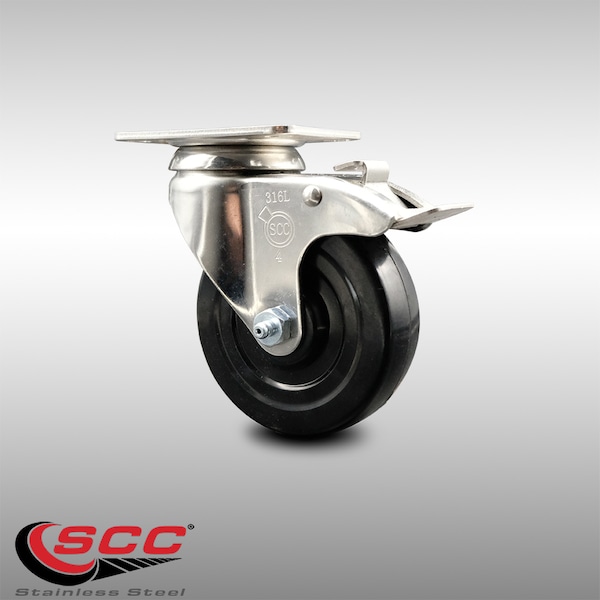 4 Inch 316SS Soft Rubber Wheel Swivel Top Plate Caster with Total Lock Brake SCC